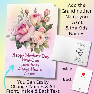 Change Names, Happy Mothers Day Grandma Roses Card