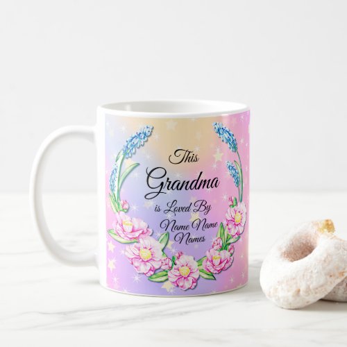 Change Names Mothers Day Grandma Pink Blue Flowers Coffee Mug
