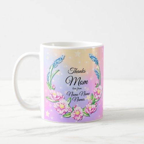 Change Names Mothers Day Pink Pastel Flowers Stars Coffee Mug