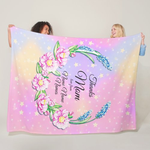 Change Names Mothers Day Pink Pastel Flowers Stars Fleece Blanket