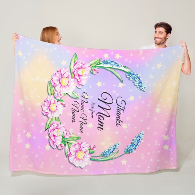 Change Names Mothers Day Pink Pastel Flowers Stars Fleece Blanket (In Situ)