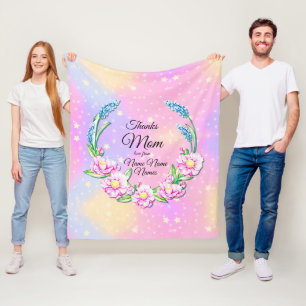 Change Names Mothers Day Pink Pastel Flowers Stars Fleece Blanket