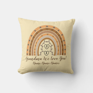 Change Names Text Brown Boho Rainbow Heart Grandma Throw Pillow