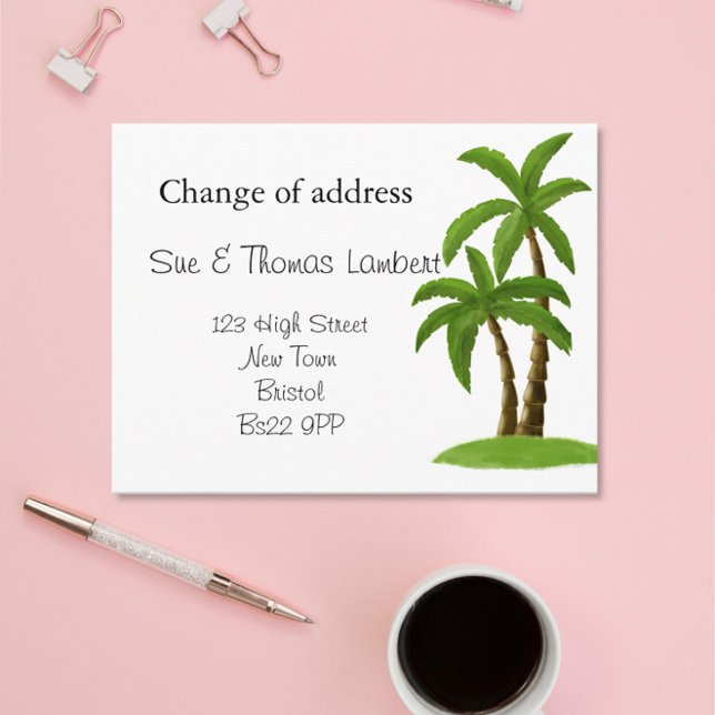 Change of address beach theme palm tree announcement postcard (Creator Uploaded)