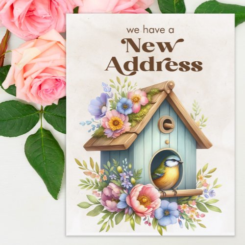 Change of Address Birdhouse Flowers Announcement Postcard