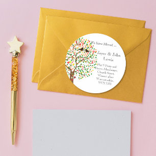 Change of Address birds in autumn fall family tree Classic Round Sticker