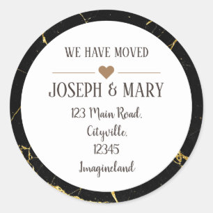 Change of address black gold marble elegant modern classic round sticker