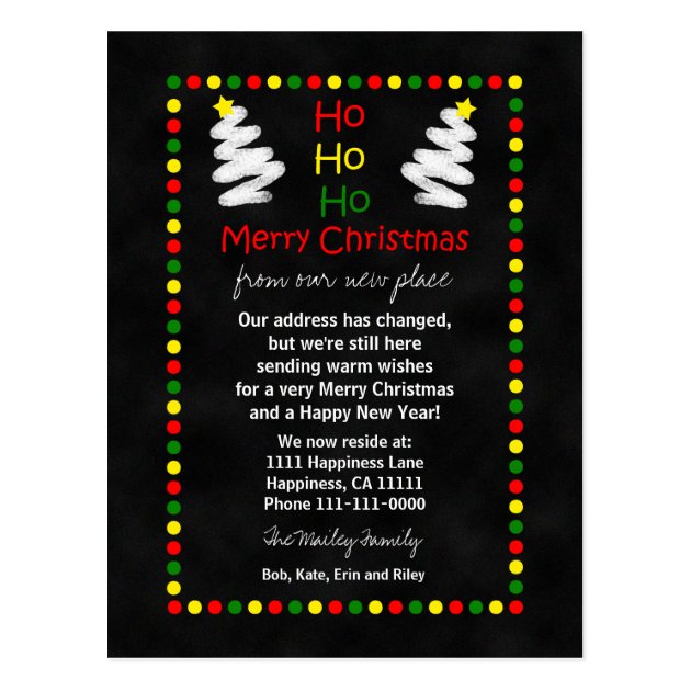 Change Of Address Chalkboard Christmas Trees Postcard