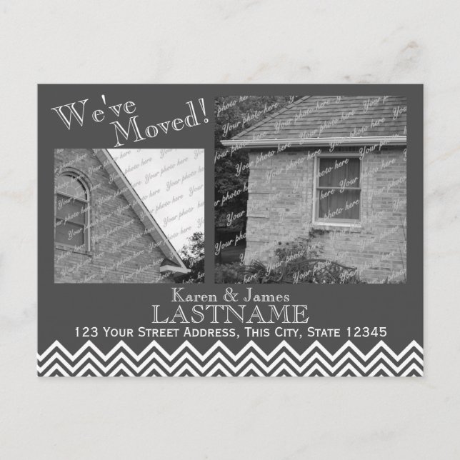 Change of Address Chevron Pattern with Photo Gray Announcement Postcard (Front)