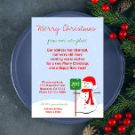 Change of Address Christmas Flat Card Snowman<br><div class="desc">This snowman change of address Christmas flat card features a cute little snowman on the bottom right who is holding a sign which says the current year. The sky is blue and filled with snow flakes. The flat card reads "Merry Christmas from our new place" and is followed by a...</div>