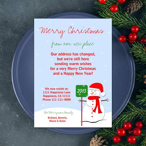 Change of Address Christmas Flat Card Snowman