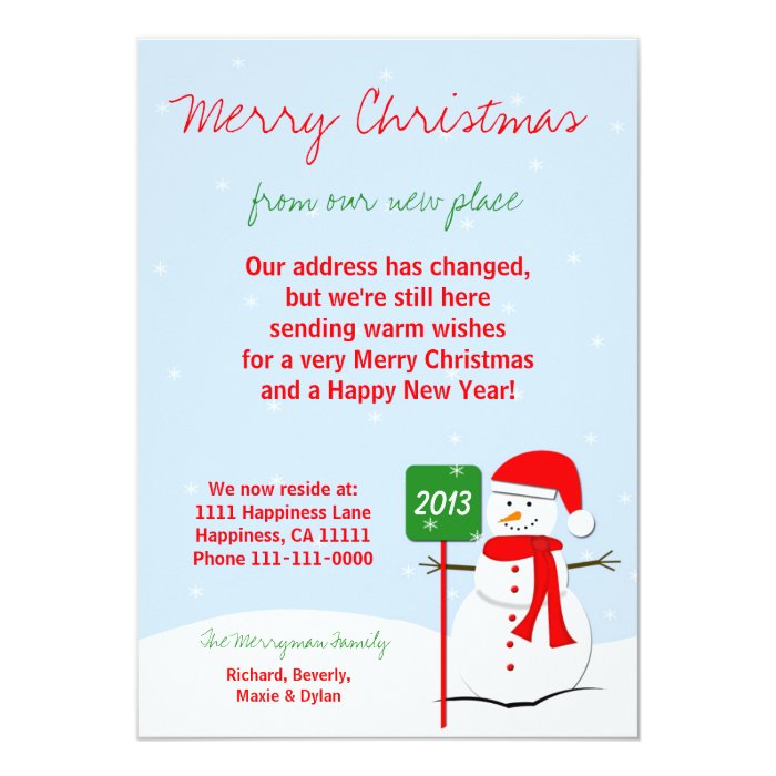 Change of Address Christmas Flat Card Snowman | Zazzle