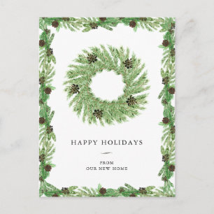 Change of Address Christmas Holiday Pine Wreath Postcard