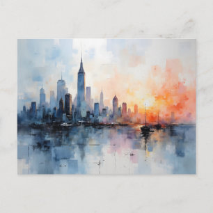 Change of Address City Skyline Watercolor Style Postcard