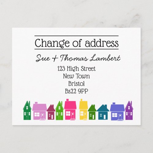 Change of address colorful street new home announcement postcard
