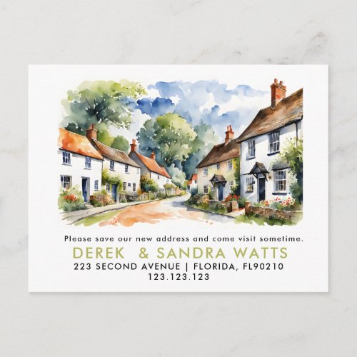 change of address,d moved announcement village postcard