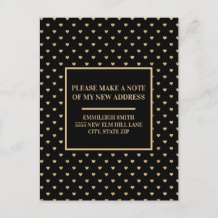 Change of Address Elegant Black Gold Hearts Postcard