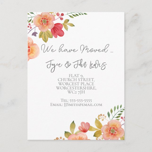 Change of address Elegant floral postcard (Front)