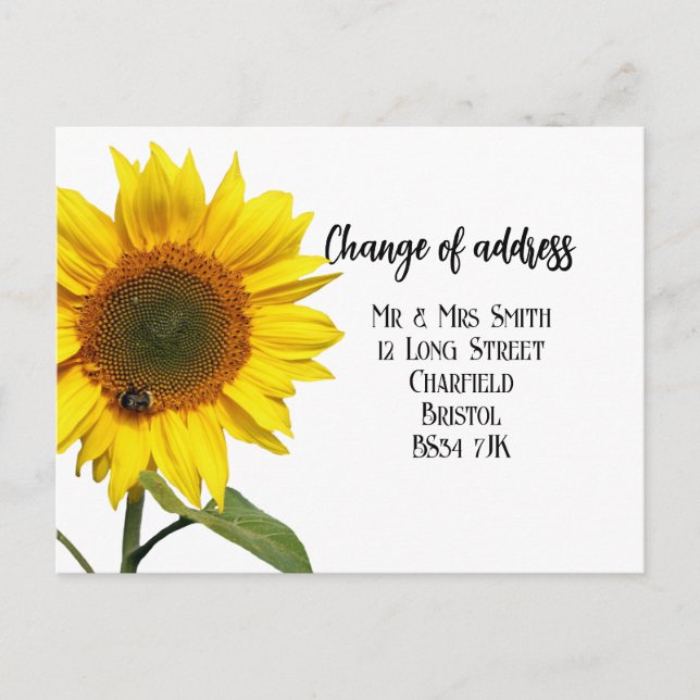 Change of address Elegant  Sunflower  Postcard (Front)