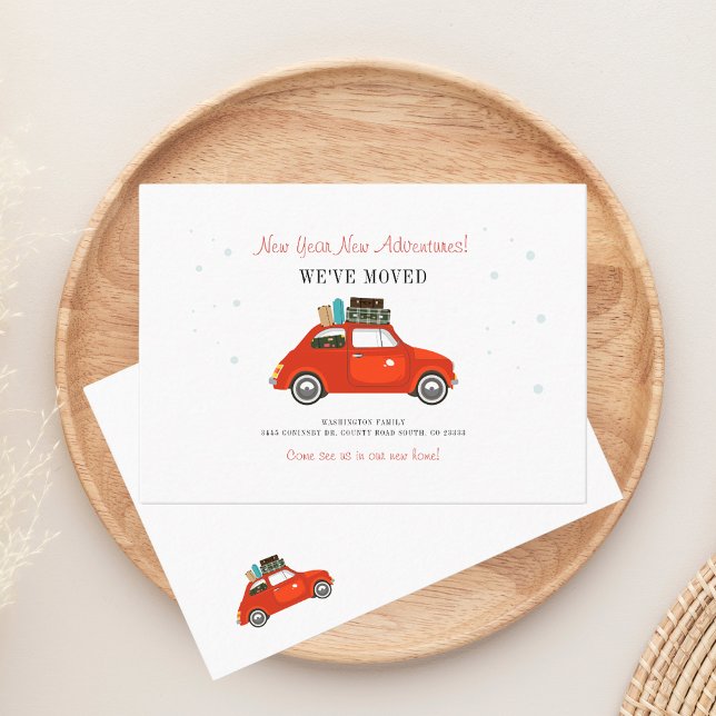 Change of Address Family Moving Announcement (Family Moving Announcement Red Car Business Card)