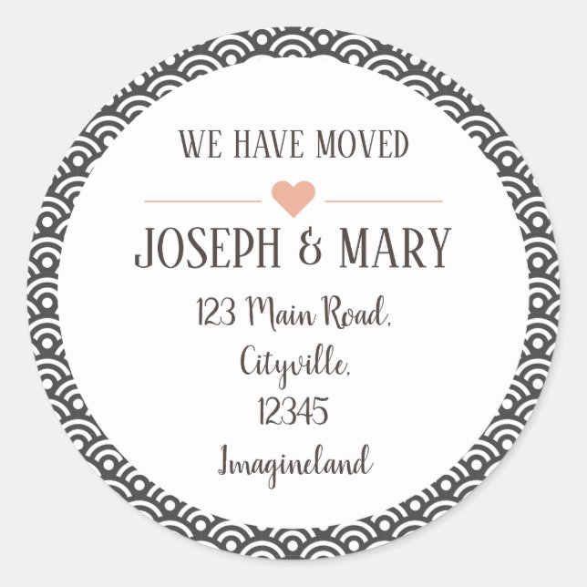 Change of address gray modern pattern classic round sticker (Front)