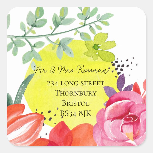 Change of address label sticker floral design (Front)