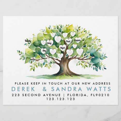 change of address moved announcement family tree flyer
