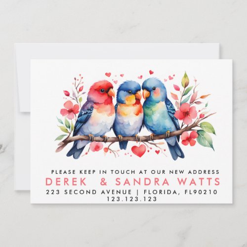 change of address moved announcement love birds