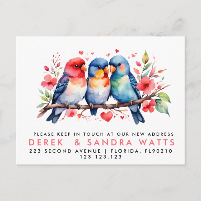 change of address, moved announcement love birds (Front)