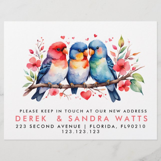 change of address, moved announcement love birds flyer (Front)