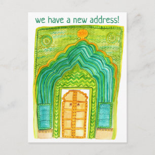 Change of Address Moving Peacock Door Watercolor Postcard