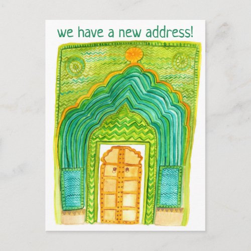 Change of Address Moving Peacock Door Watercolor Postcard