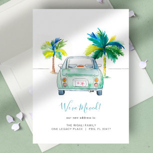 Change of Address Palm Tree & Car Moving Holiday Card