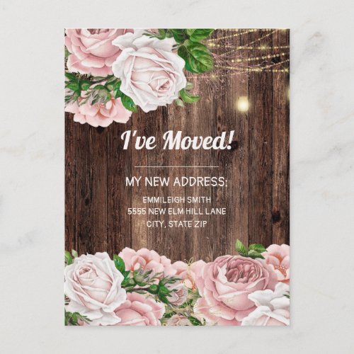 Change of Address Pink Vintage Floral Rustic Wood Postcard