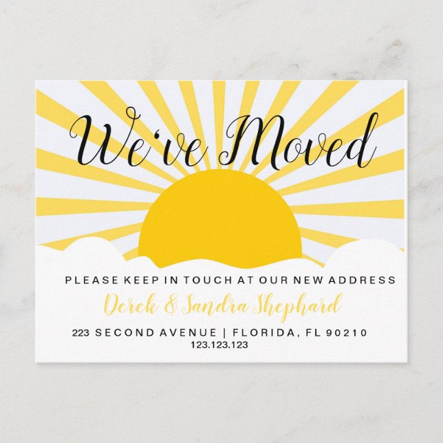 Change of address postcard we have moved sun (Front)