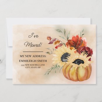 Change Of Address Pumpkin Flowers Fall Autumn  Announcement by ALittleSticky at Zazzle