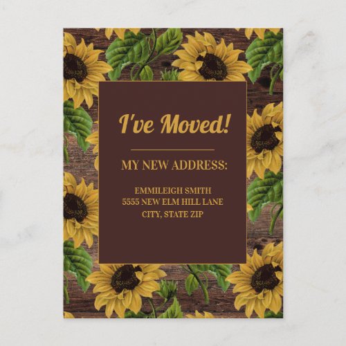Change of Address Rustic Wood Country Sunflowers Postcard