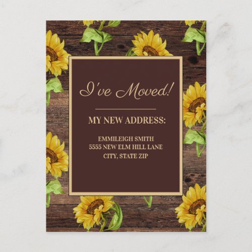 Change of Address Rustic Wood Sunflowers Postcard