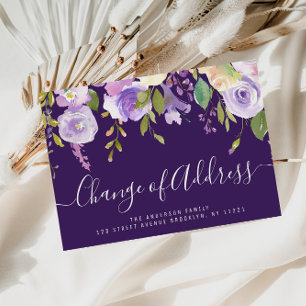 Change of Address script lettering purple moving Postcard