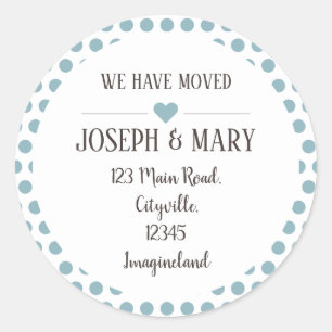 Change of address silver blue polka dots classic round sticker