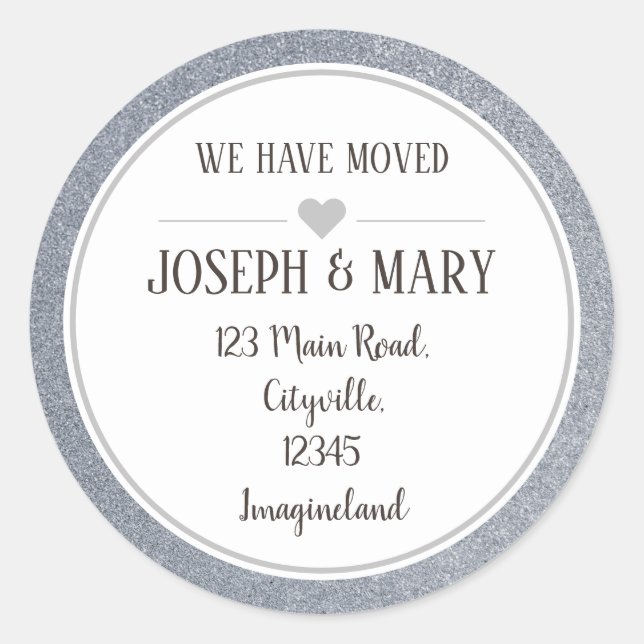 Change of address silver glitter  modern classic round sticker (Front)