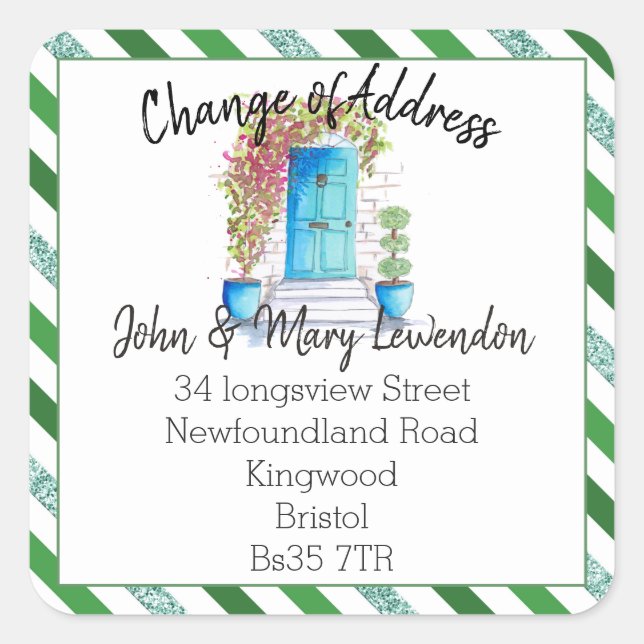 Change of Address sticker blue front door glitter (Front)