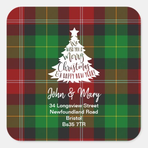 Change of Address sticker christmas tartan tree