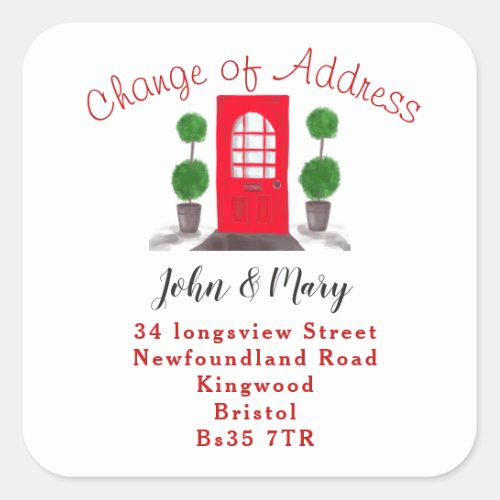Change of Address sticker red front door