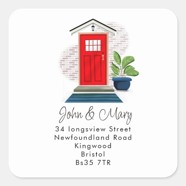 Change of Address sticker red front door (Front)