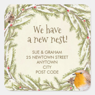 change of address sticker robin christmas winter