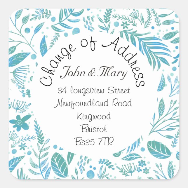 Change of Address sticker teal and blue pattern (Front)