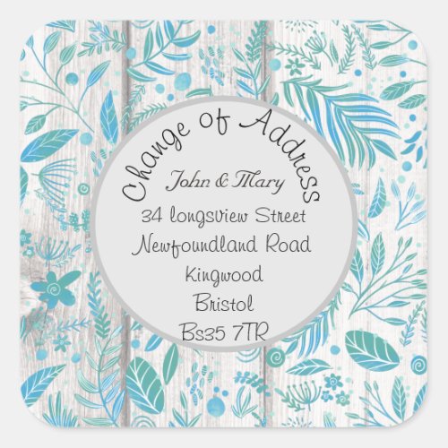 Change of Address sticker teal and blue pattern