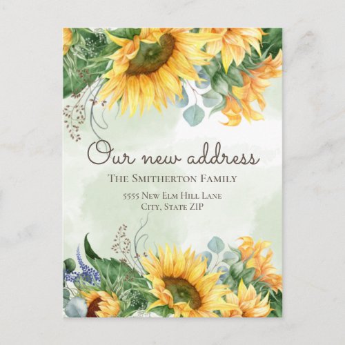 Change of Address Sunflowers Greenery Country Postcard