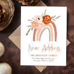 Change of Address | Terracotta Boho Rainbow Floral Postcard<br><div class="desc">This boho change of address postcard features trendy boho style and trendy handwritten script that says "new address." A terracotta and neutral cute painted rainbow is decorated with orange and peach watercolor flowers on a simple white background. A perfect and festive way to let friends, families and clients know that...</div>